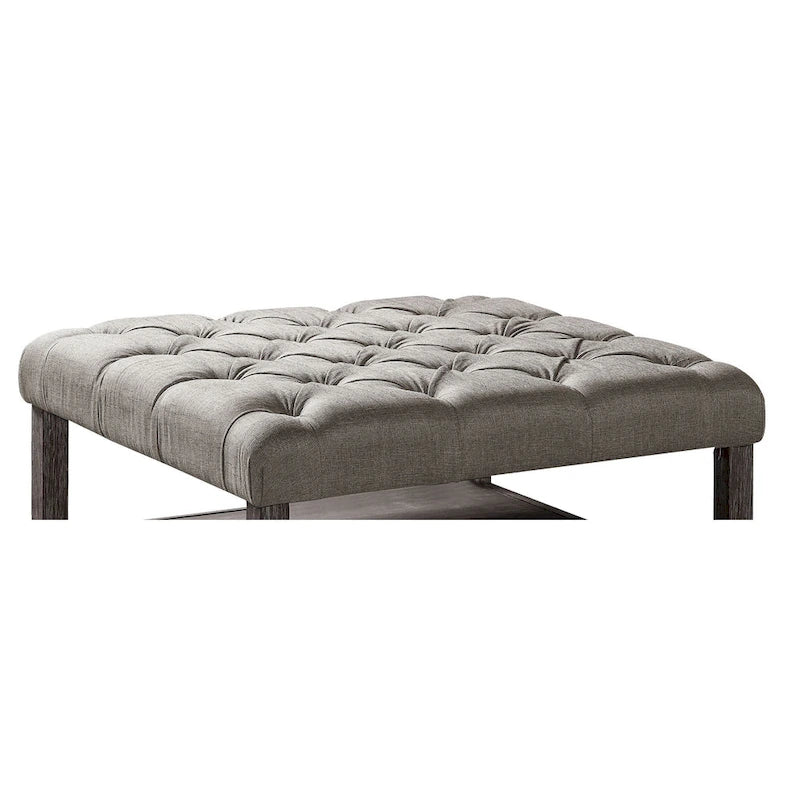Pouf/ottoman quadrato imbottito in tessuto grigio Belbeck Farmhouse con ripiano aperto di Furniture of America