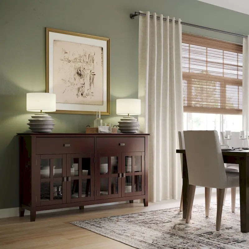 WYNDENHALL Stratford 60 Wide Solid Wood Transitional Large 4 Door Sideboard Buffet - 17d x 60w x 34h