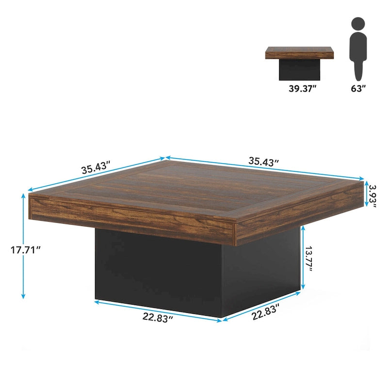 Tavolino da caffè quadrato da fattoria con LED, tavolino da caffè in legno composito