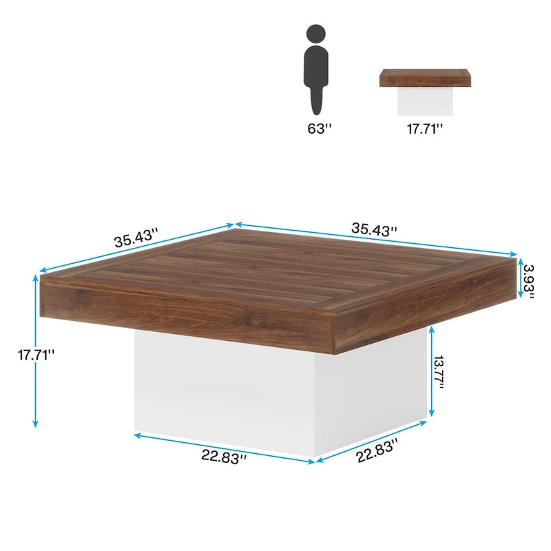 Tavolino da caffè quadrato da fattoria con LED, tavolino da caffè in legno composito