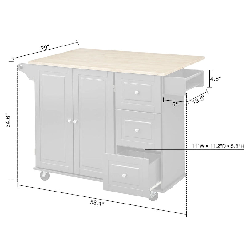 Carrello da cucina con anta a ribalta e 3 cassetti