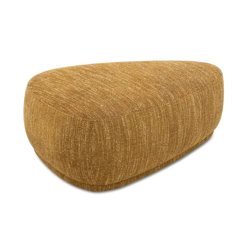 Poggiapiedi rotondo triangolare in tweed giallo senape/pelle marrone chiaro, 2 posti a sedere