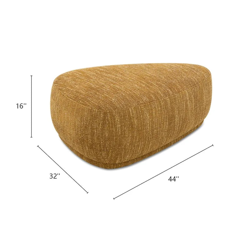 Poggiapiedi rotondo triangolare in tweed giallo senape/pelle marrone chiaro, 2 posti a sedere
