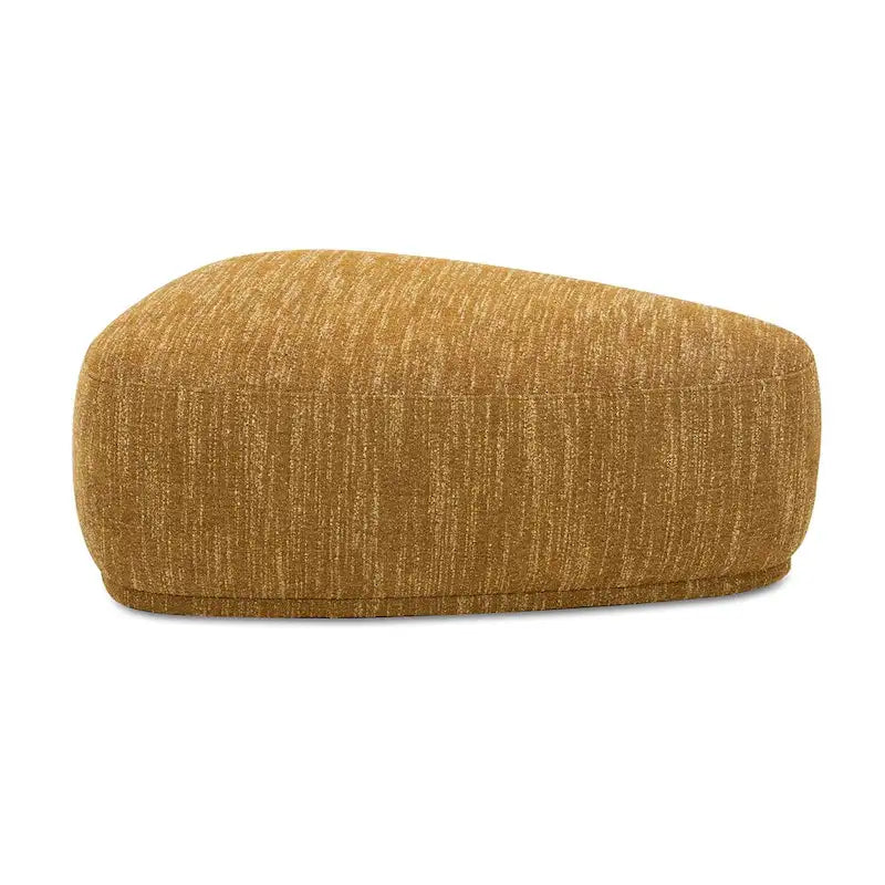 Poggiapiedi rotondo triangolare in tweed giallo senape/pelle marrone chiaro, 2 posti a sedere