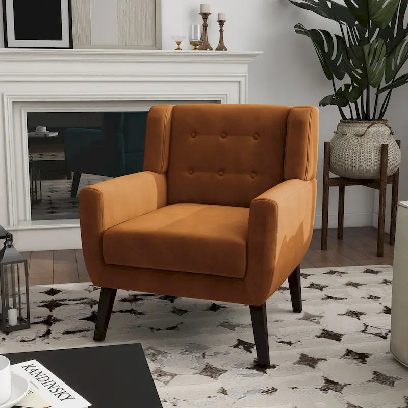 Poltrona accent velluto per soggiorno, poltrona imbottita con braccioli