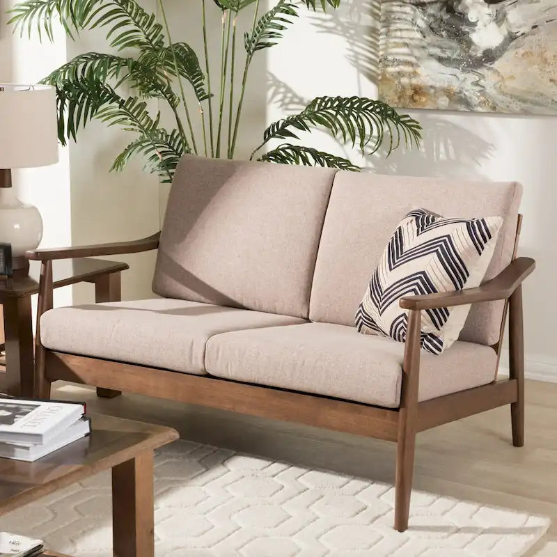 Divanetto Mid-Century Modern con Cuscini Sfoderabili Marrone e Nero