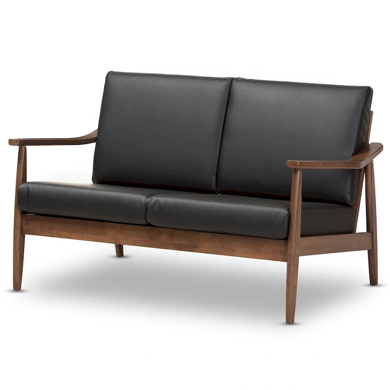 Divanetto Mid-Century Modern con Cuscini Sfoderabili Marrone e Nero
