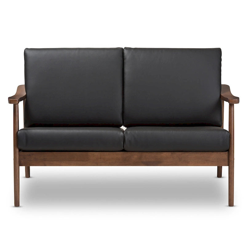 Divanetto Mid-Century Modern con Cuscini Sfoderabili Marrone e Nero