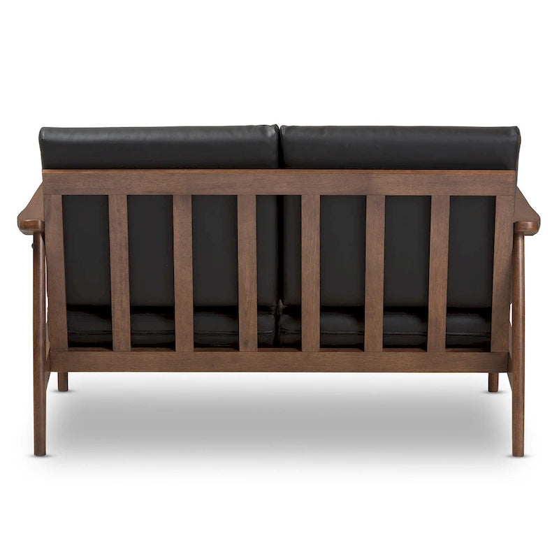 Divanetto Mid-Century Modern con Cuscini Sfoderabili Marrone e Nero