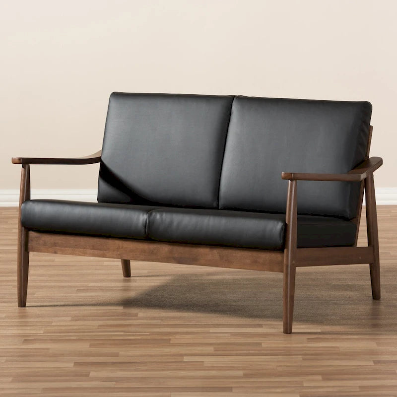 Divanetto Mid-Century Modern con Cuscini Sfoderabili Marrone e Nero