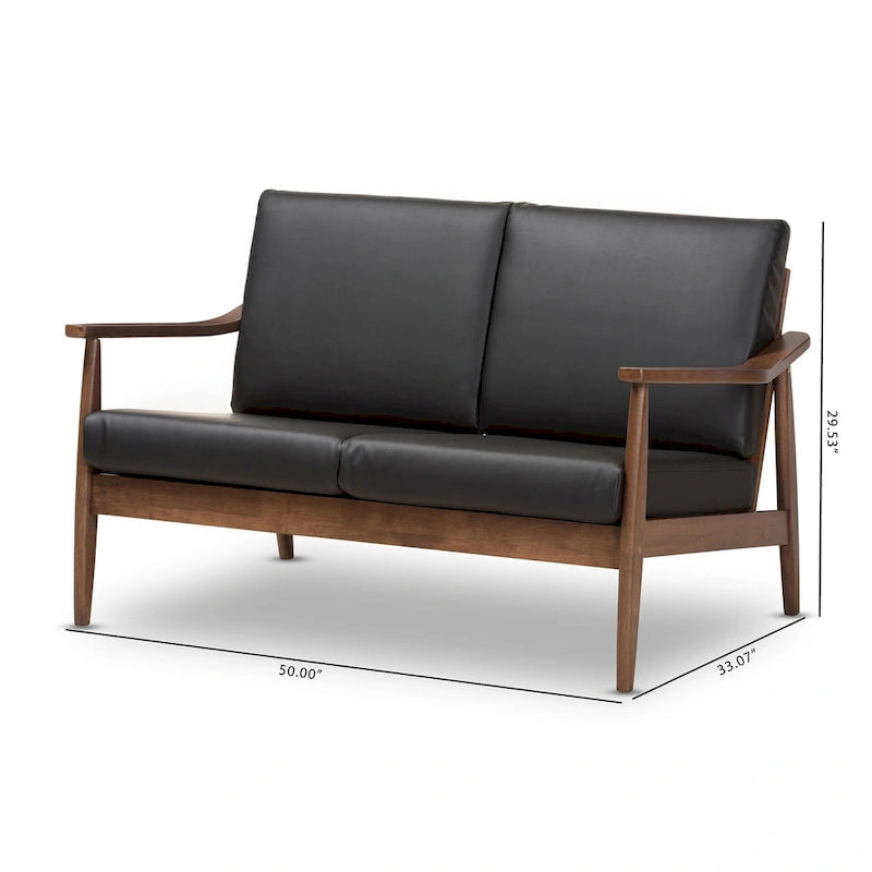 Divanetto Mid-Century Modern con Cuscini Sfoderabili Marrone e Nero
