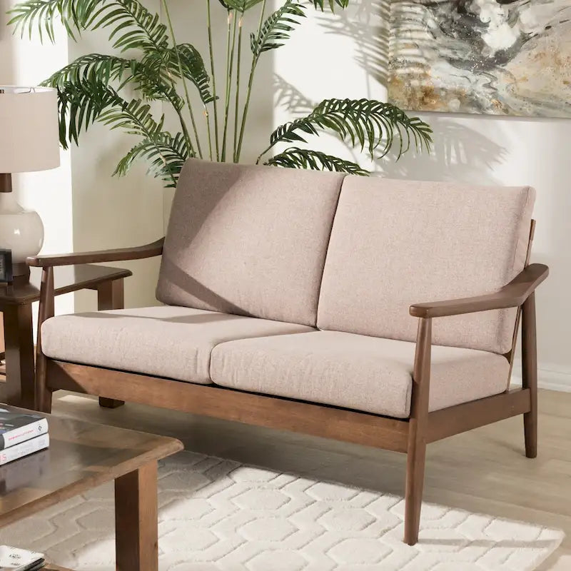 Divanetto Mid-Century Modern con Cuscini Sfoderabili Marrone e Nero