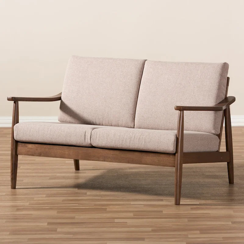 Divanetto Mid-Century Modern con Cuscini Sfoderabili Marrone e Nero