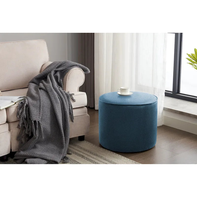 Tavolino/Pouf Ottomano Rotondo Rivestito in Bouclé in Colori Classici