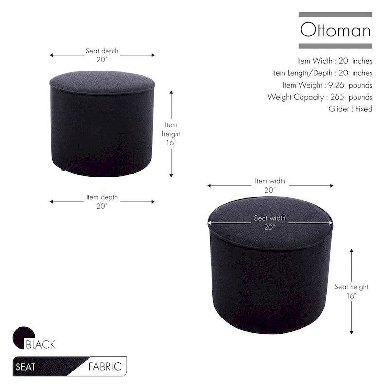 Tavolino/Pouf Ottomano Rotondo Rivestito in Bouclé in Colori Classici