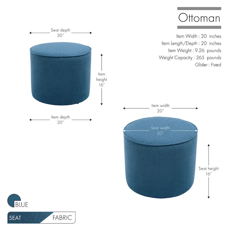 Tavolino/Pouf Ottomano Rotondo Rivestito in Bouclé in Colori Classici