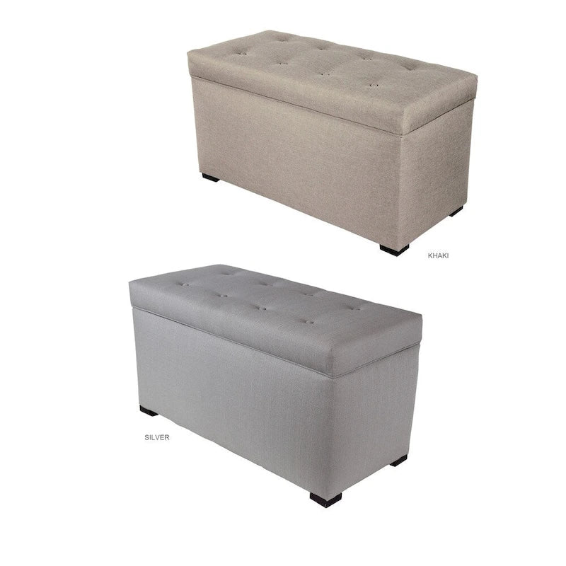 Baule/Panca Contenitore Beige, Imbottito con 8 Bottoni