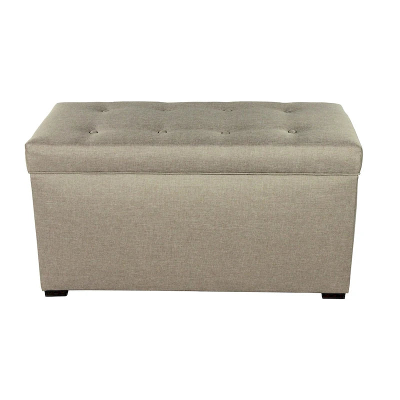 Baule/Panca Contenitore Beige, Imbottito con 8 Bottoni
