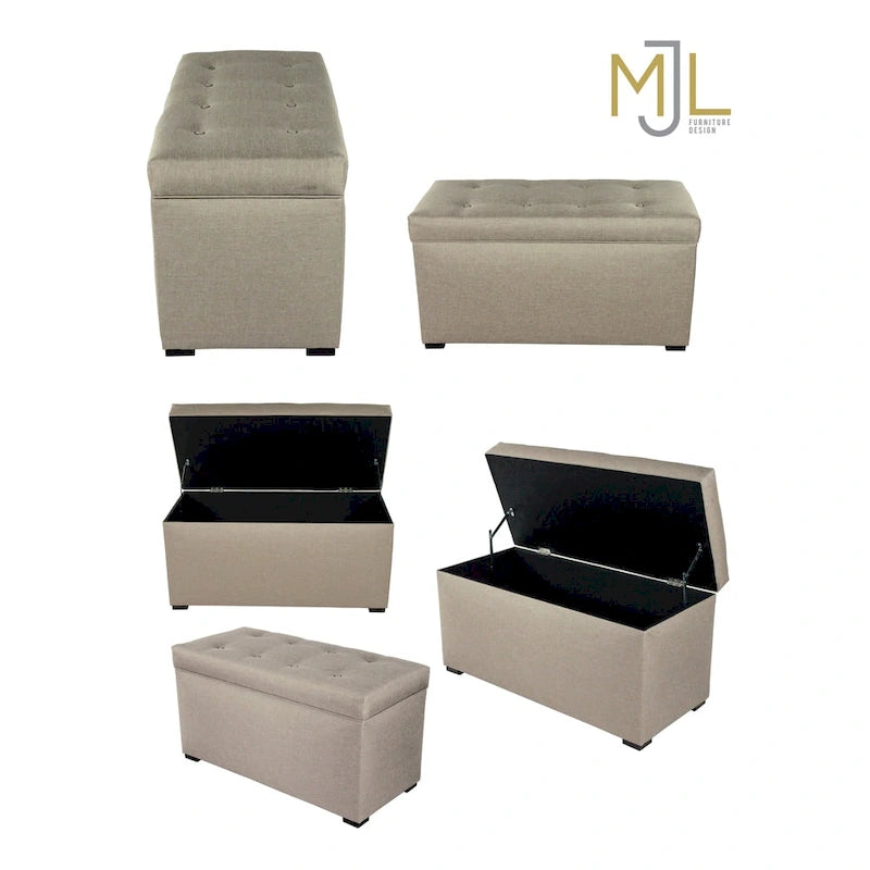 Baule/Panca Contenitore Beige, Imbottito con 8 Bottoni