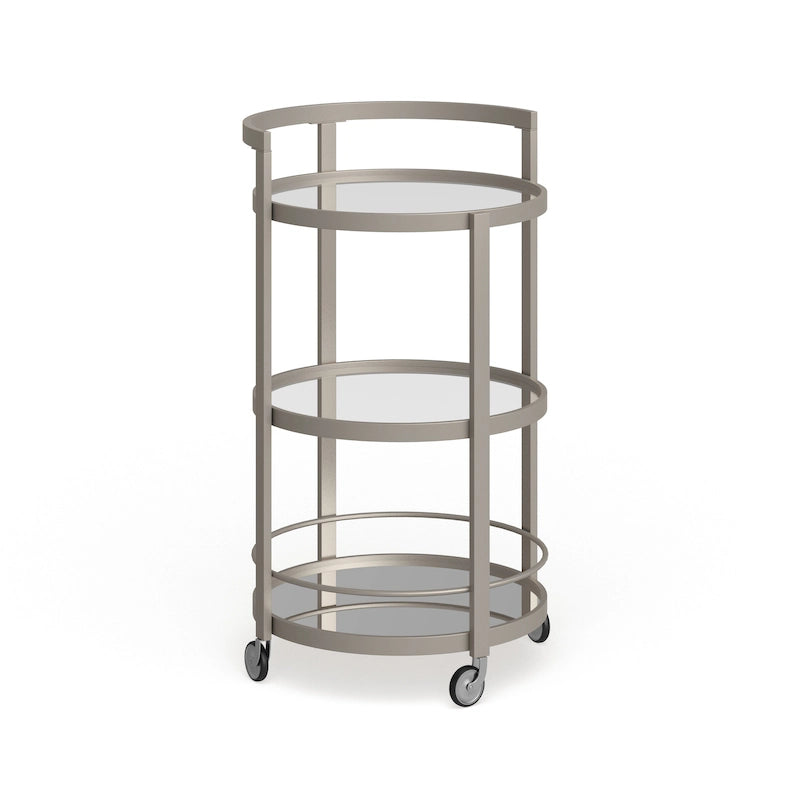 Carrello bar a specchio con finitura in ottone o nichel e ripiani in vetro temperato