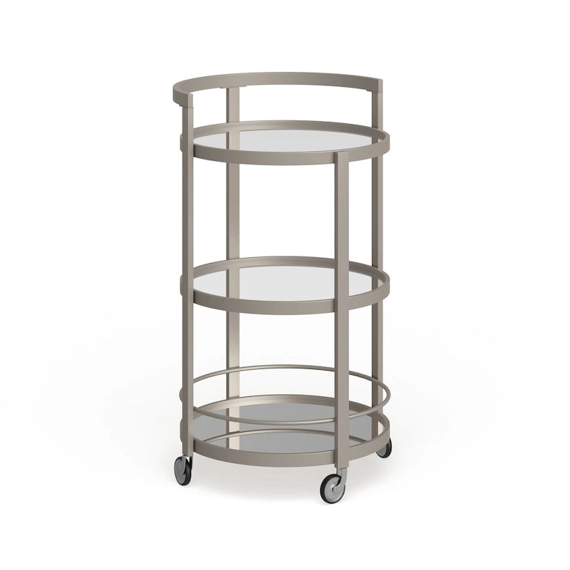 Carrello bar a specchio con finitura in ottone o nichel e ripiani in vetro temperato