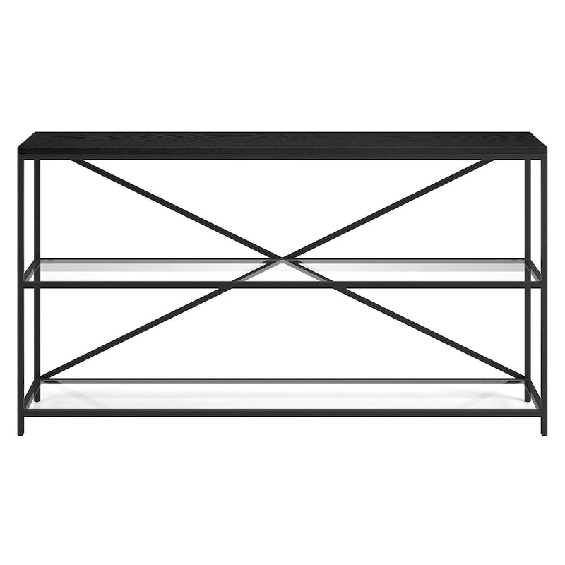 Console con ripiani in vetro temperato a X, moderna, 55 pollici