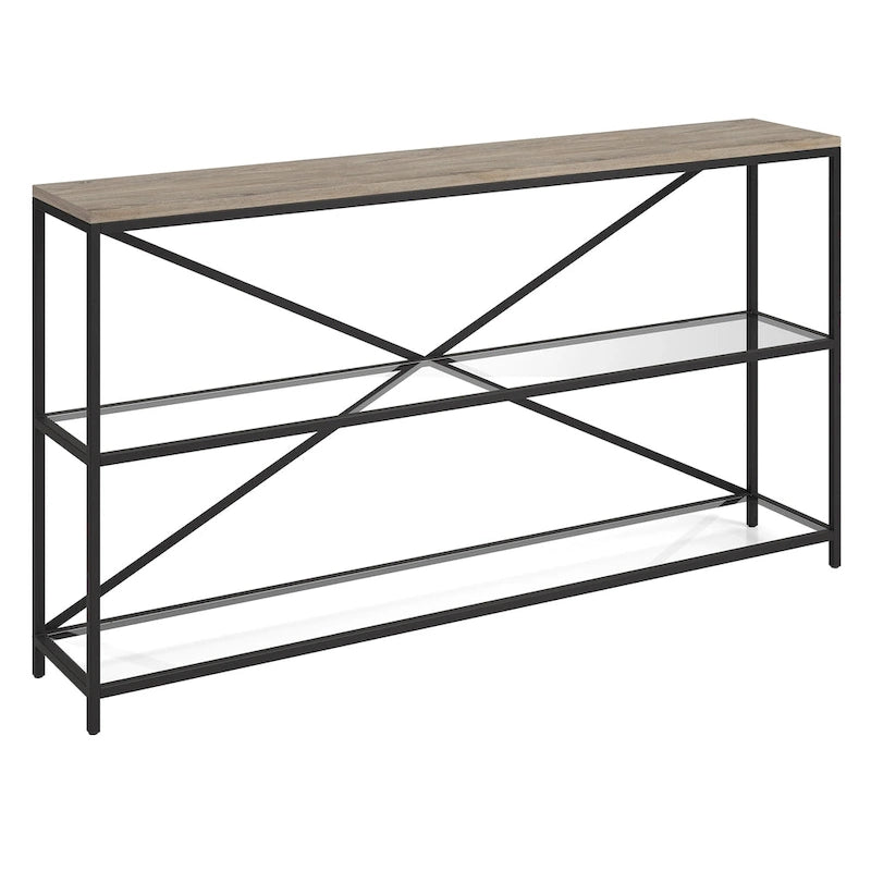 Console con ripiani in vetro temperato a X, moderna, 55 pollici