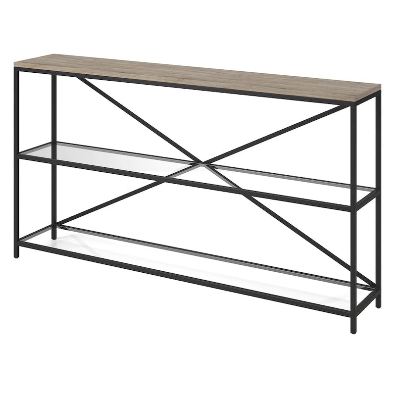 Console con ripiani in vetro temperato a X, moderna, 55 pollici