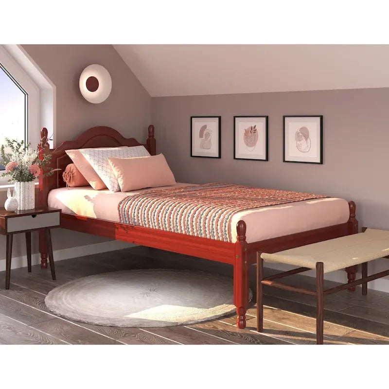 Letto a piattaforma con testiera a pannello in legno massello al 100% Reston, dimensioni Twin
