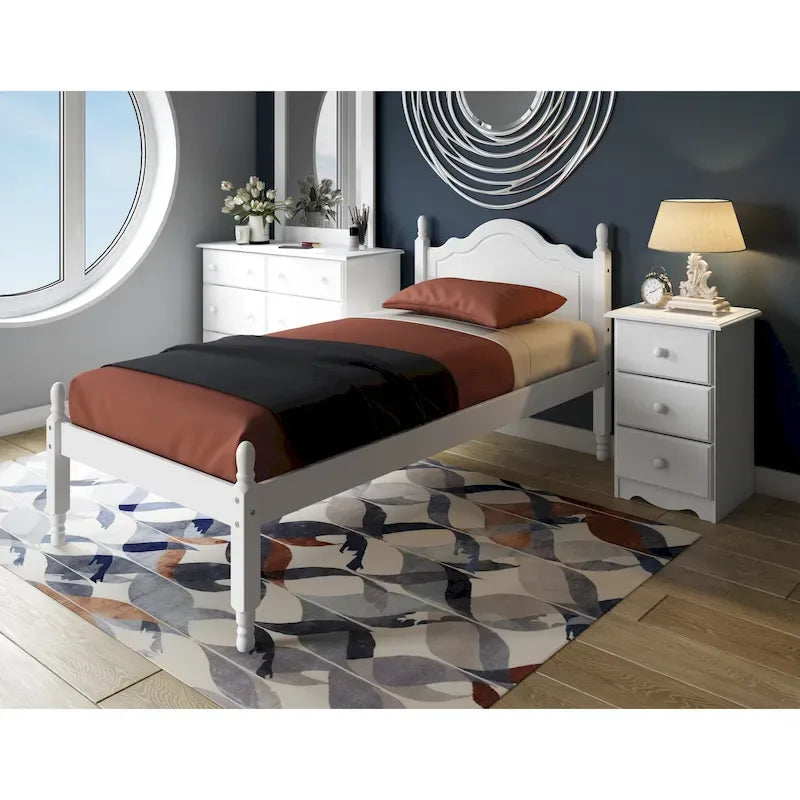 Letto a piattaforma con testiera a pannello in legno massello al 100% Reston, dimensioni Twin