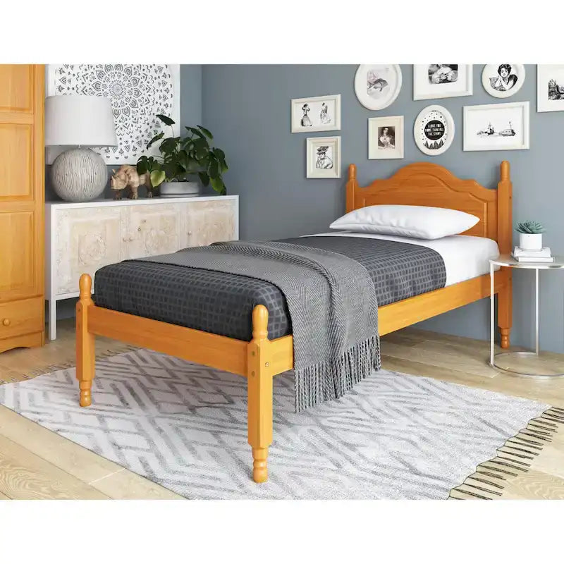 Letto a piattaforma con testiera a pannello in legno massello al 100% Reston, dimensioni Twin