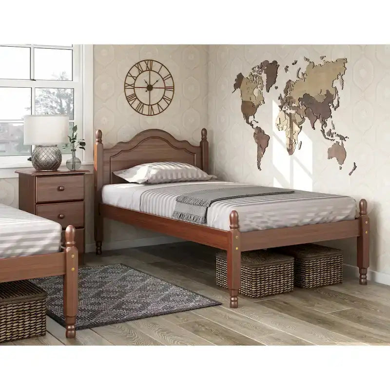 Letto a piattaforma con testiera a pannello in legno massello al 100% Reston, dimensioni Twin