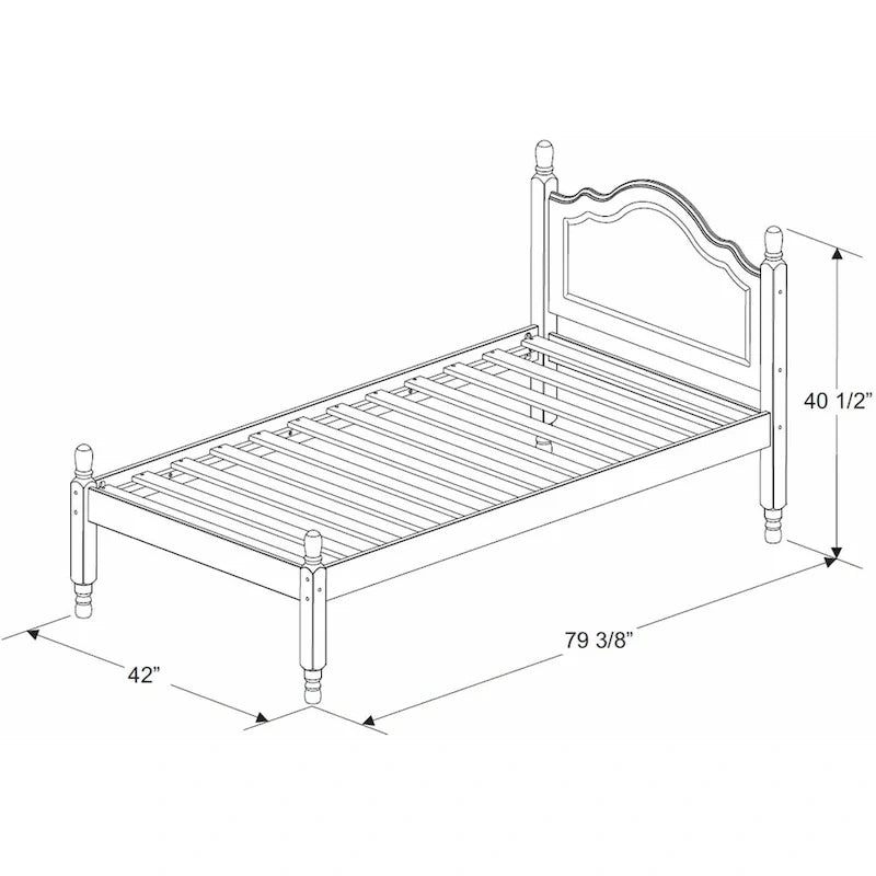 Letto a piattaforma con testiera a pannello in legno massello al 100% Reston, dimensioni Twin