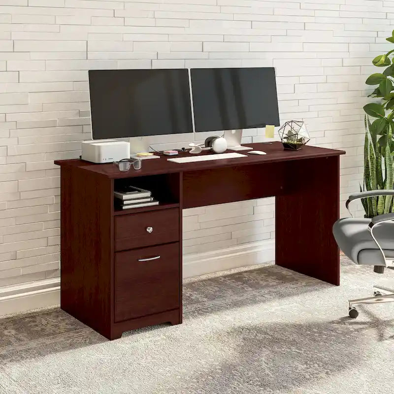 Scrivania in legno di ciliegio per computer con cassetto portadocumenti e scomparto portaoggetti