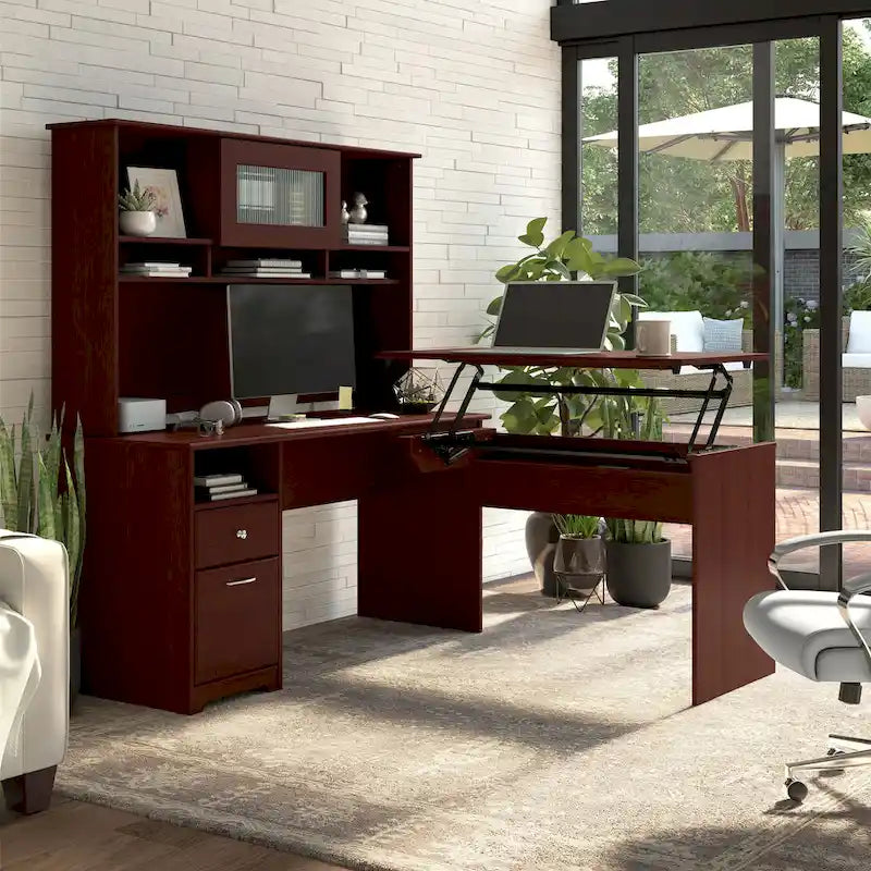 Scrivania in legno di ciliegio per computer con cassetto portadocumenti e scomparto portaoggetti