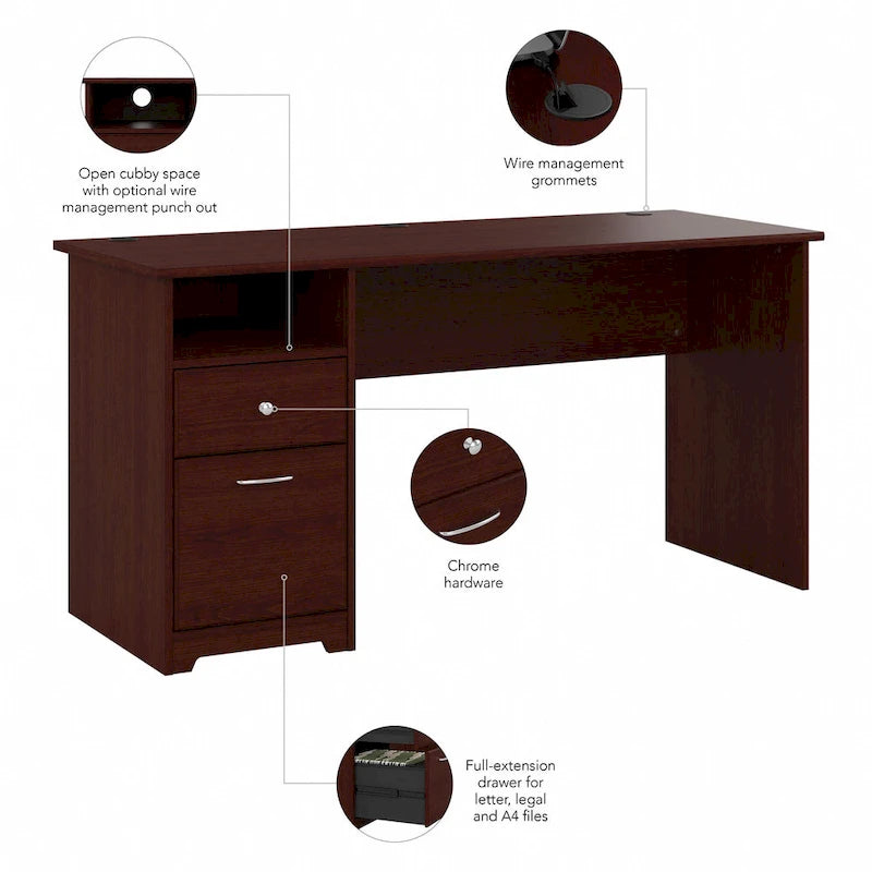Scrivania in legno di ciliegio per computer con cassetto portadocumenti e scomparto portaoggetti