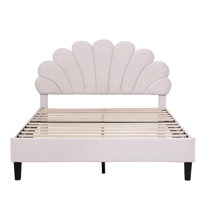 Letto a piattaforma imbottito matrimoniale con testiera a fiori