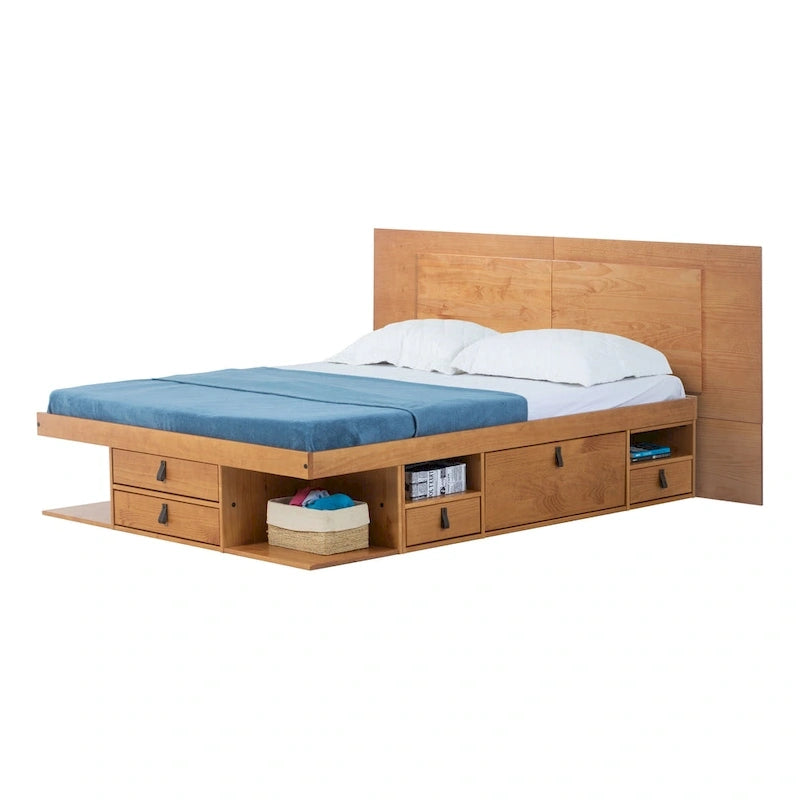 Testiera a pannello piatto a muro bianco sporco / rovere / caramello, adatta per letto king size / queen size / full size, installazione da 1 persona