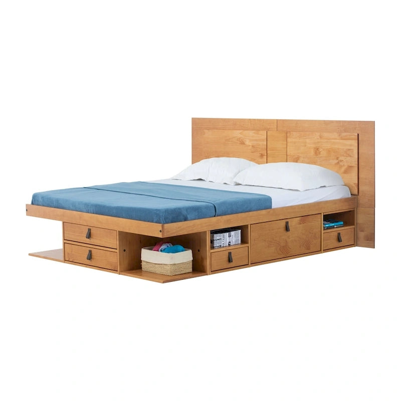 Testiera a pannello piatto a muro bianco sporco / rovere / caramello, adatta per letto king size / queen size / full size, installazione da 1 persona