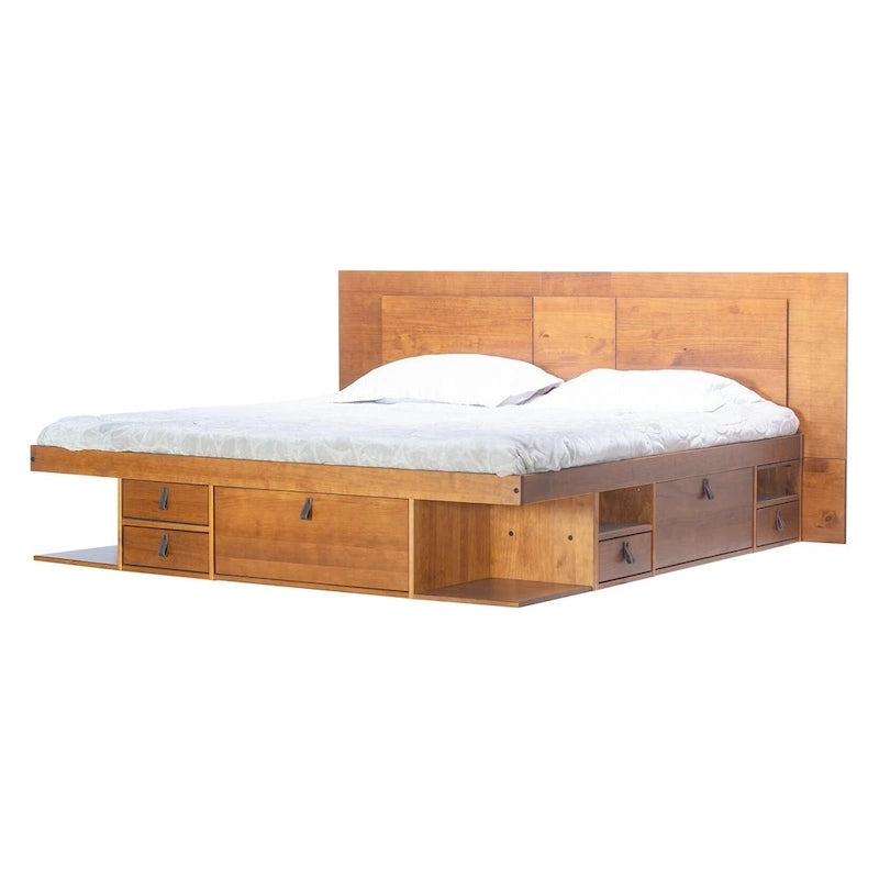 Testiera a pannello piatto a muro bianco sporco / rovere / caramello, adatta per letto king size / queen size / full size, installazione da 1 persona