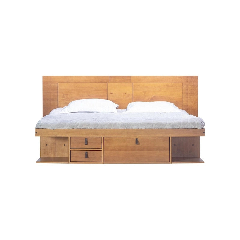 Testiera a pannello piatto a muro bianco sporco / rovere / caramello, adatta per letto king size / queen size / full size, installazione da 1 persona