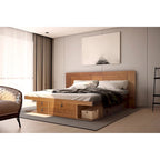 Testiera a pannello piatto a muro bianco sporco / rovere / caramello, adatta per letto king size / queen size / full size, installazione da 1 persona