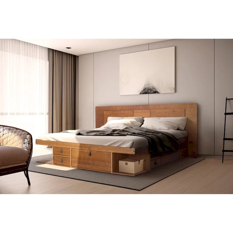 Testiera a pannello piatto a muro bianco sporco / rovere / caramello, adatta per letto king size / queen size / full size, installazione da 1 persona