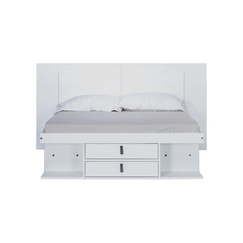 Testiera a pannello piatto a muro bianco sporco / rovere / caramello, adatta per letto king size / queen size / full size, installazione da 1 persona