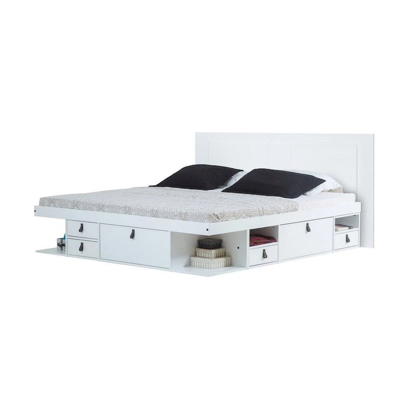 Testiera a pannello piatto a muro bianco sporco / rovere / caramello, adatta per letto king size / queen size / full size, installazione da 1 persona