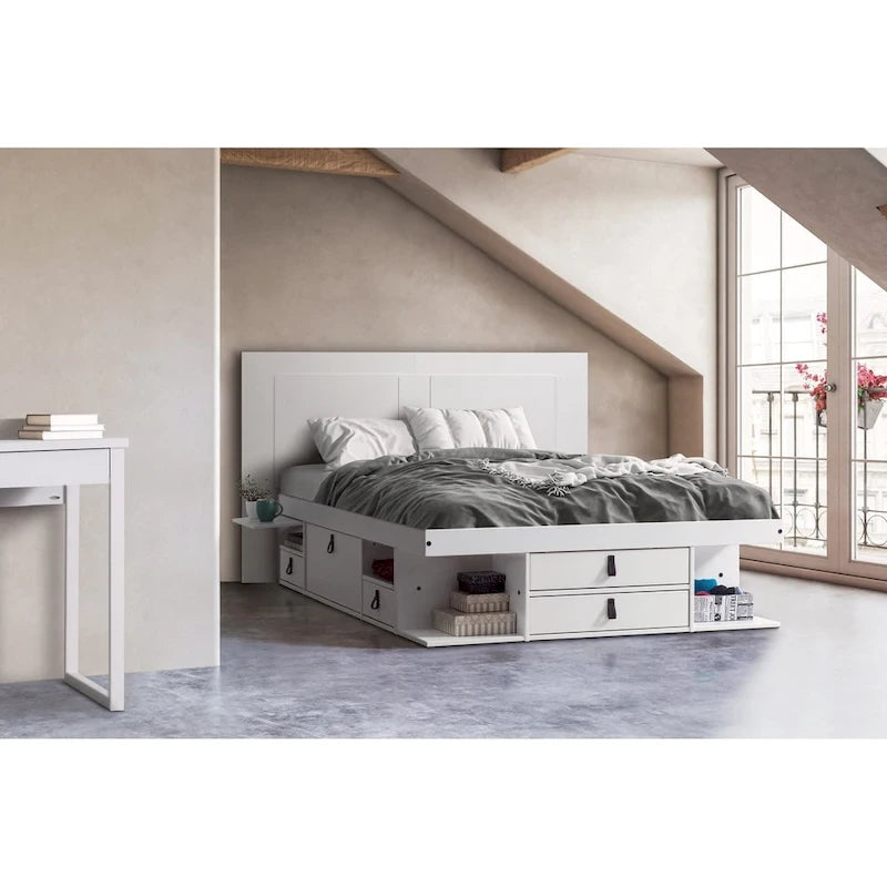 Testiera a pannello piatto a muro bianco sporco / rovere / caramello, adatta per letto king size / queen size / full size, installazione da 1 persona