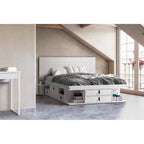 Testiera a pannello piatto a muro bianco sporco / rovere / caramello, adatta per letto king size / queen size / full size, installazione da 1 persona
