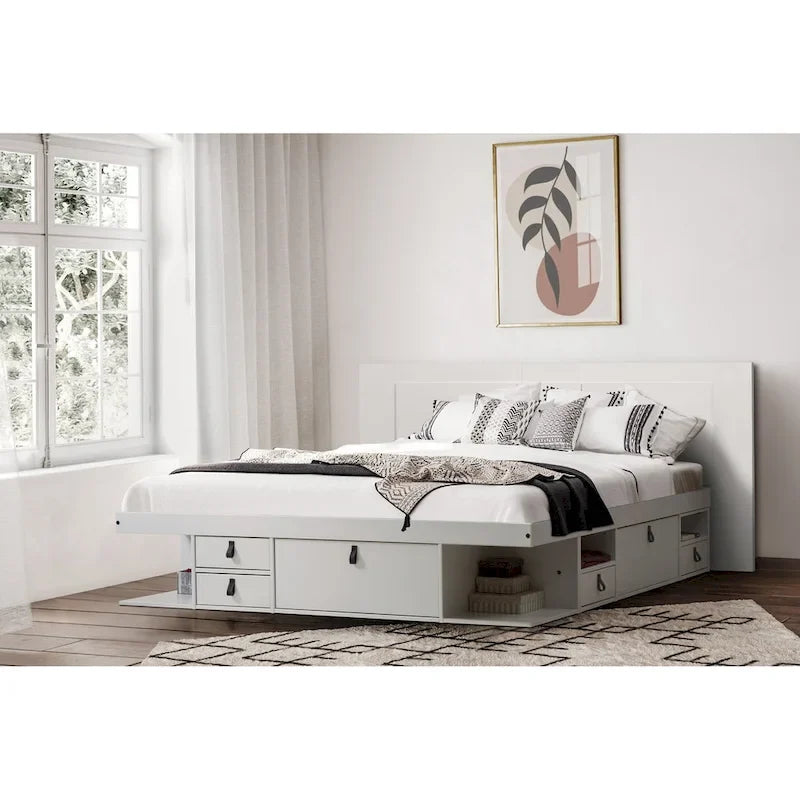 Testiera a pannello piatto a muro bianco sporco / rovere / caramello, adatta per letto king size / queen size / full size, installazione da 1 persona