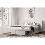Testiera a pannello piatto a muro bianco sporco / rovere / caramello, adatta per letto king size / queen size / full size, installazione da 1 persona