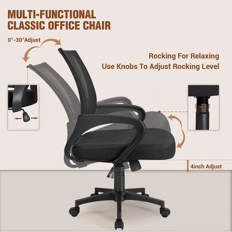 Sedia da scrivania ergonomica in rete con braccioli, girevole, regolabile per ufficio